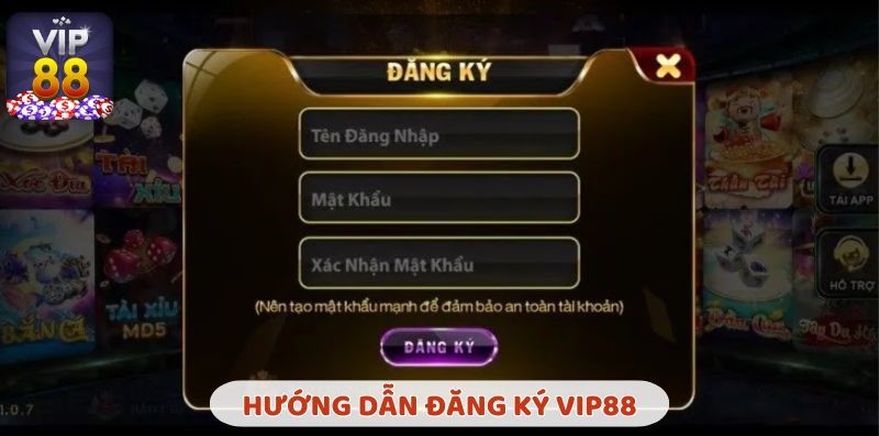 Giao diện trang đăng ký Vip88 với các trường thông tin cần điền